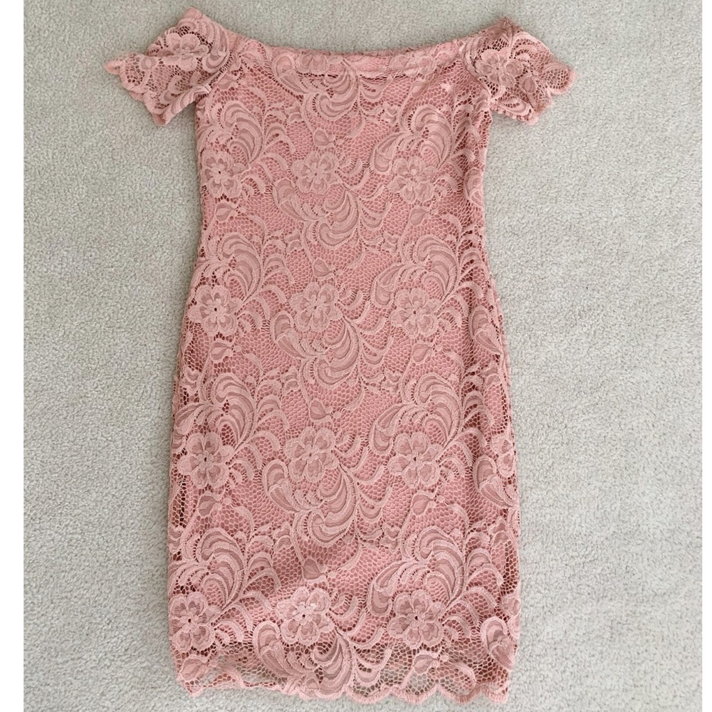 Off Shoulder Tight Pink Lace Dress